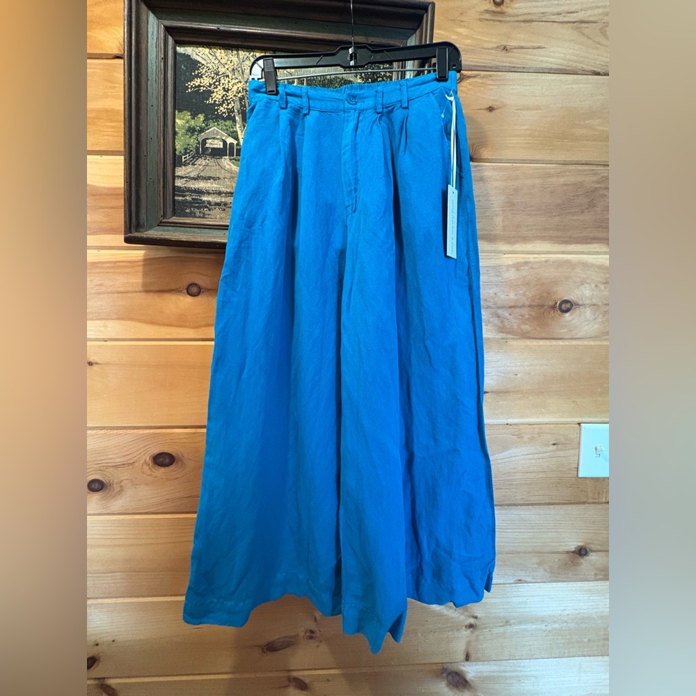YFB Chic Linen Blend Women's Cropped Wide Leg Pants in Blue NWT size M
